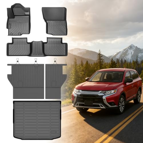 Floor Mats for Mitsubishi Outlander Sport 2011-2024, Outlander Sport Floor Mats Custom Fit Floor Liners & Seatback Mat & Cargo Liner, TPE Non-Slip Waterproof Summer Winter Outlander Mats Accessories - style: 7)2011-2024|Outlander Sport|Floor&Cargo&Seatbac