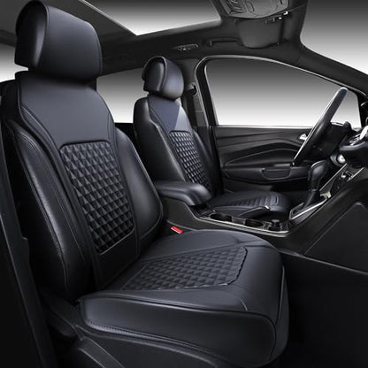 CAR PASS 2Pack Front Car Seat Covers Leather Memory Foam Water Proof Seat Protector Universal Fit for Cars SUVs Trucks Most Vehicles, 3D Foam Rhombus Sideless, Airbag Compatible Non-Slip, 2 Pcs Black