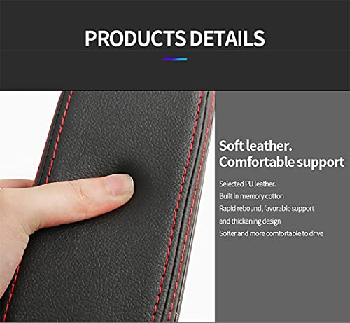 JEYODA Car Armrest Pad, Left Elbow Support, General Leather Booster Pad, Central Armrest Box, Adjustable Armrest (Black red line) - color: Black Red Line