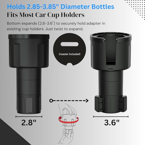 Swigzy Car Cup Holder Expander (Long Base) - Adjustable Expandable Insert Extender, Automotive Adapter Holds Hydro-Flask, Yeti, Nalgene, Large (32 40 oz) Water Bottles, Big Drinks - Universal - color: Black, size: Holds 18-40 oz (Long Base)