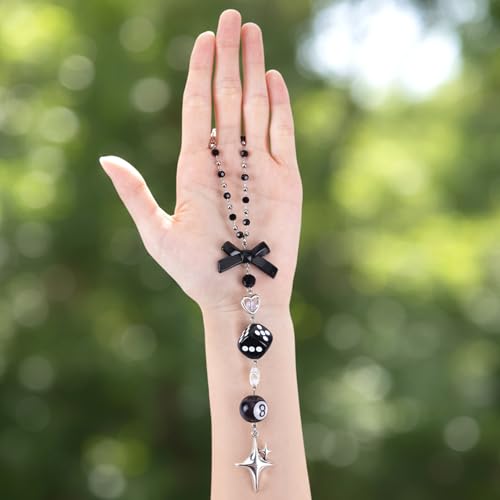 Crystal Car Rearview Mirror Charm - Flower Beaded Pendant, Elegant Hanging Cars Interior Ornament Gift for Women