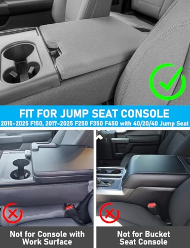 Sinvanho Center Console Armrest Cover for 2015-2025 Ford F150 F250 F350 F450 F550 with 40/20/40 Jump Seat, PU Leather Middle Console Cover Seat Box Lid Protective Cover Cushion Pad, Truck Accessories - color: Grey Edge