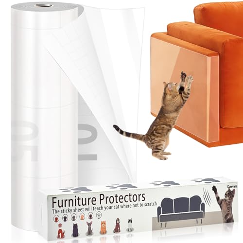 Anti Cat Scratch Furniture Protector, PET Single-Sided Sticky Couch Protector for Cats,100% Transparent Clear Training Self Adhesive Tape for Carpet, Sofa, Couch, Door (160in x12.4in)