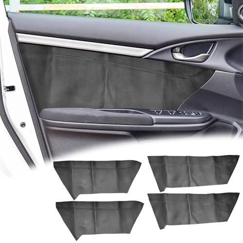 4PCS Door Panel Cover Compatible with Honda Civic 2016-2021 Front and Back Vinyl Leather Insert Cards Protector Trim Black (Only Leather Part)