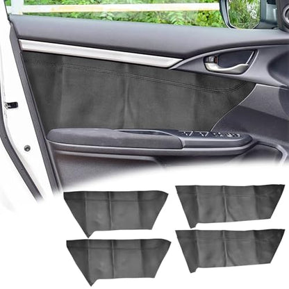 4PCS Door Panel Cover Compatible with Honda Civic 2016-2021 Front and Back Vinyl Leather Insert Cards Protector Trim Black (Only Leather Part)