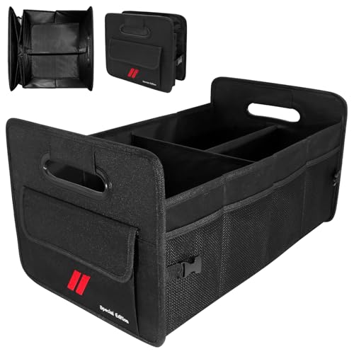Car Trunk Organizer for Dodge Charger Durango Challenger Collapsible 2 Compartment Automotive Storage Box with Handle Non Slip Bottom Sturdy Side Walls for Dodge Accessories (Red)