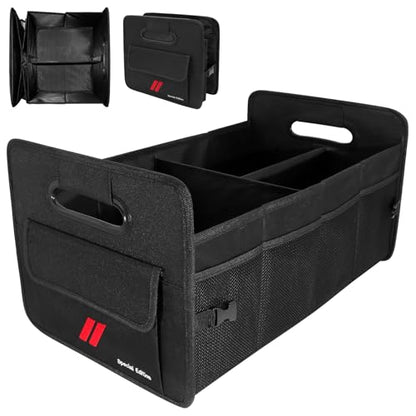 Car Trunk Organizer for Dodge Charger Durango Challenger Collapsible 2 Compartment Automotive Storage Box with Handle Non Slip Bottom Sturdy Side Walls for Dodge Accessories (Red)