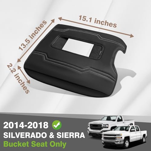 Muslogy Center Console Armrest Cover Fit for Chevy Silverado & GMC Sierra 1500 2500 3500 2014-2018, Tahoe/Yukon/Suburban 2015-2020, Comfort Armrest Pad Console Lid Cushion Regular Thick (Bucket Seat) - size: 1) 14-18 |Silverado & Sierra| Bucket Seat, Regu
