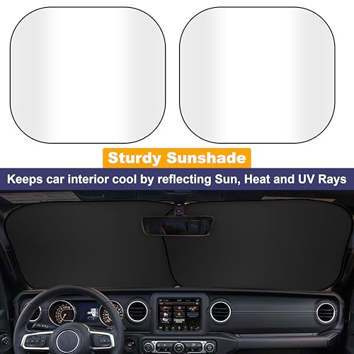 EcoNour 2-Piece Jeep Sunshade for Windshield Compatible with Wrangler JL JLU 2018–2025 & Gladiator 2020–2026, Foldable Sun Shade UV Block Heat Shield, Keeps Interior Cool, Upgraded Fit – (26"L x 18"W) - size: X-Small