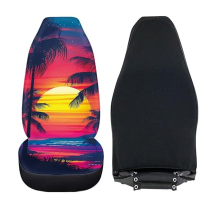 Dreaweet Hawaiian Car Seat Covers Front Seats Only for Women Sunset Beach Design Seat Cover for Carseat Protection 2 Pack Universal High Back Bucket Seat Covers for Cars SUV Trucks Sedan - color: Hawaiian Sunset