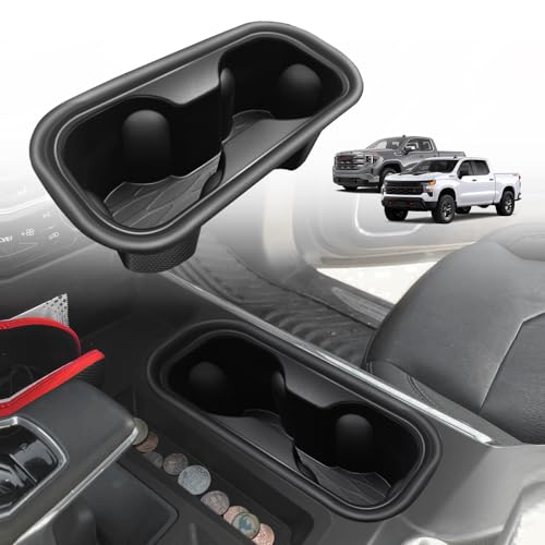 Muslogy Center Console Cup Holder Inserts Compatible with 2022-2025 2026 Chevy Silverado & GMC Sierra Accessories Middle Console Drink Holder TPE Organizer Non-Slip Drink Stopper(Bucket Seat Only) - size: 2022-2025 SIL & SIE Bucket Seat Only