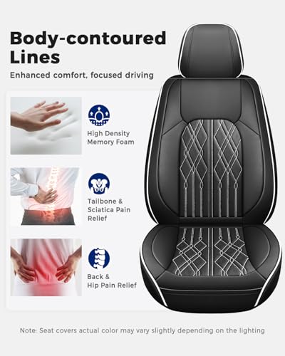 Huidasource Automotive Seat Covers, Leather Seat Cover Universal Fit for Most Cars Sedans SUVs Trucks, Airbag Compatible, Cup Holder Access, Easy Install, Wipes Clean, Wear-Resistant, Black&White - color: A-Black&White, size: 5pcs Full Set