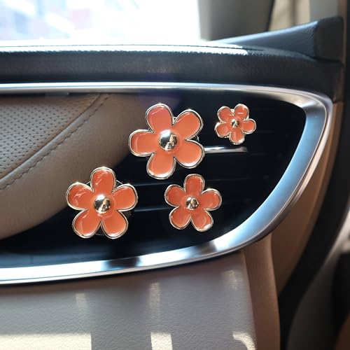 ORIESSE Orange Car Accessories,4pcs Coral Flowers Air Vent Clips,Refillable Car Air freshener,Girly 4 Size Sparkle Daisy Vent Clips