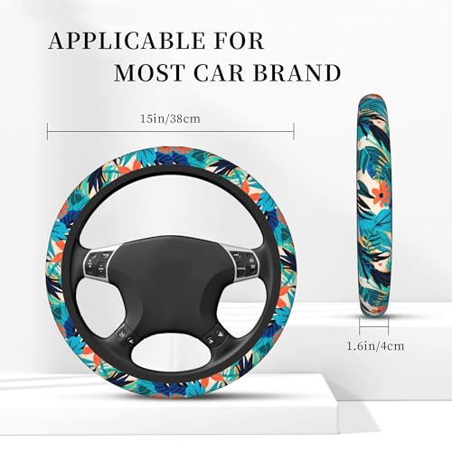 Car Steering Wheel Cover,Tropical Leaves Universal Non Slip Wheel Protector 15 Inch Elastic Car Accessories for Men Women - color: Tropical Leaves