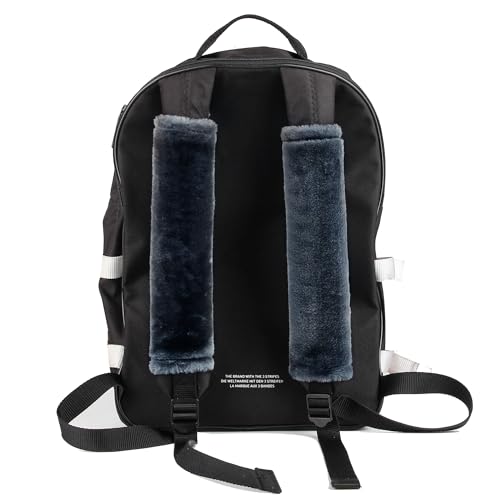 Soft Faux Fur Universal Fit Seatbelt Cover Car Truck SUV Airplane Seat Belt Shoulder Pad for Carmera Backpack Straps Neck Cushion Protector 2 Pack 10.5in Dark Blue Grey