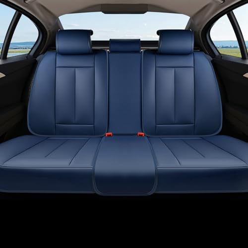 Coverado Rear Seat Covers for Cars, Blue Back Seat Cover for Dogs, Faux Leather Car Seat Covers Backseat, Car Seat Cushion, 3-Pieces Waterproof Universal Seat Covers for Cars Fit for Most Sedans SUV - color: Blue-seed
