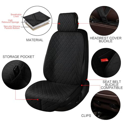 ENOGE Linen Car Seat Covers Front Seat Covers Breathable Cloth Fabric Car Seat Protector Universal Fit Most Automotive, Van, SUV, Trucks (Black, 2 Front) - color: Linen-Black-2