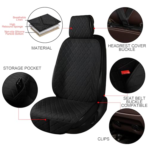 ENOGE Linen Car Seat Covers Front Seat Covers Breathable Cloth Fabric Car Seat Protector Universal Fit Most Automotive, Van, SUV, Trucks (Black, 2 Front) - color: Linen-Black-2