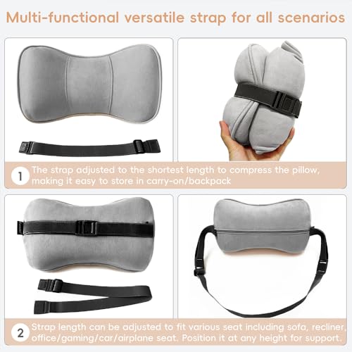 Carwales Car Neck Pillow Recliner Headrest Pillow for Couch Office Chair Memory Foam Lower Back Lumbar Pain Relief Ergonomic Design Extension Adjustable Strap Fits Driving Car (Gray) - color: Gray