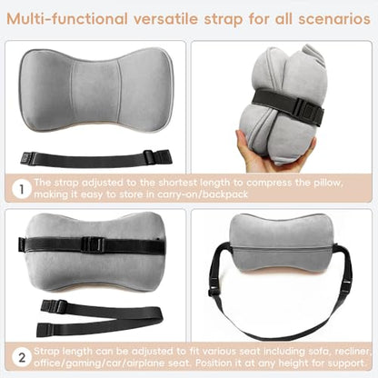 Carwales Car Neck Pillow Recliner Headrest Pillow for Couch Office Chair Memory Foam Lower Back Lumbar Pain Relief Ergonomic Design Extension Adjustable Strap Fits Driving Car (Gray) - color: Gray