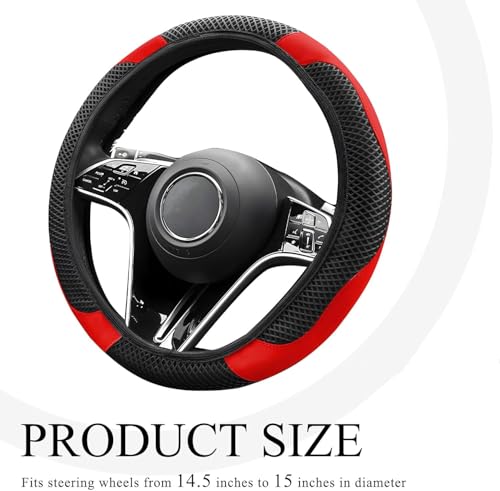 Elastic Stretch Steering Wheel Cover, Warm in Winter and Cool in Summer, Universal 15 inch Microfiber Breathable Ice Silk Anti Slip Car Interior Accessories, Odorless, (Black Red) - color: Red