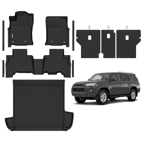 Naibeve Floor Mats for 2013-2024 Toyota 4Runner 5 Seats - All Weather for Toyota 4Runner Floor Mats & Cargo Mats & Seats Back Cover Behind 2rd Row Waterproof Interior Accessories - size: 6)4Runner 5 Seats|2013-2024