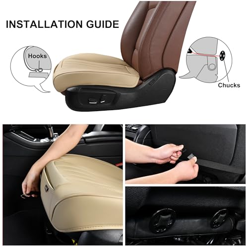 BWTJF 2 Pack Front Car Seat Bottom Covers, Universal Auto Seat Cushions, Nappa Leather Full Wrapping Edge Compatible with Most of Vehicles - SUVs/Sedans/Pickup Trucks, Beige - color: Beige, size: StyleA-Stripes