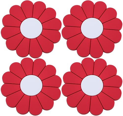 4-Pack Car Cup Holder Coaster Inserts, Daisy Shape, 2.75 Inch Non-Slip Silicone Cup Holder Insert, Universal Non-Slip Cup Holders, Car Accessories Interior for Women and Man (Red) - color: Red, size: 4 pcs