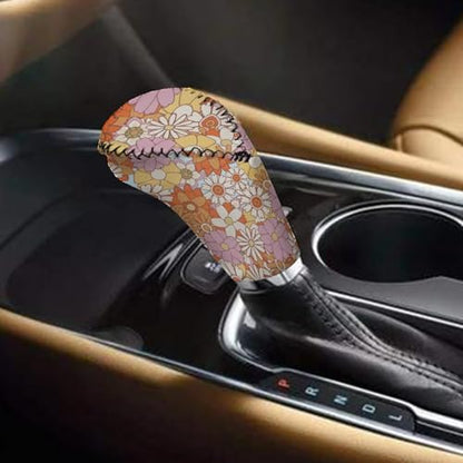 Bulopur Car Shifter Gear Hand Brake Trim Cover Set for Most Cars Van SUV Sedan Truck Auto Accessories - color: Boho Hippie Flower Print