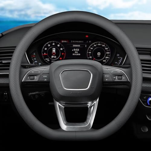 XHRING D-Shaped Car Steering Wheel Cover for Nissan Altima Rogue Sentra Pathfinder Maxima Versa Kicks SR SV Sport Accessories, 2026 Leather Black 14 1/2"-15"