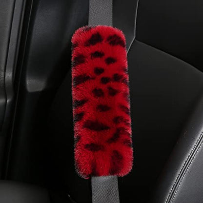 Pinbola 5pcs in 1 Set Faux Wool Steering Wheel Cover Soft Fluffy Handbrake Cover & Gear Shift Cover & 2pcs Seat Belt Shoulder Pads Warm Universal Fit for 15 Inch (L-Wine Red) - color: L-Wine Red