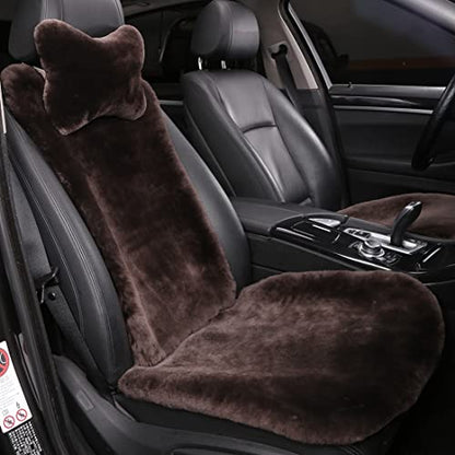 OGLAND 100% Natural Fur Sheepskin Universal car seat Covers for seat Cushion Accessories Automobiles (3 Pack Front, Teak) - color: Teak