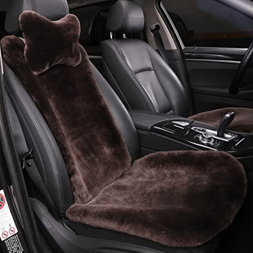 OGLAND 100% Natural Fur Sheepskin Universal car seat Covers for seat Cushion Accessories Automobiles (3 Pack Front, Teak) - color: Teak