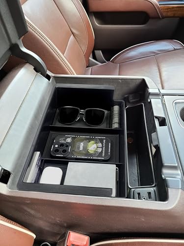 Xaido 2PCS Center Console Organizer Compatible with 2014 2015 2016 2017 2018 Chevy Silverado/GMC Sierra 1500/2500/3500 HD Accessories Console Armrest Box Storage Tray, Full Console w/Bucket Seats ONLY