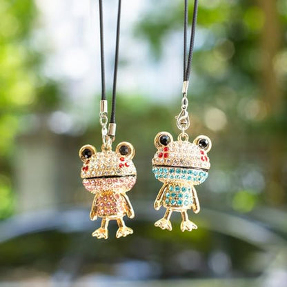 Bling Frog Diamond Car Hanging Ornaments, Crystal Rhinestone Frog Rear View Mirror Pendant Charm (Blue) - color: Blue