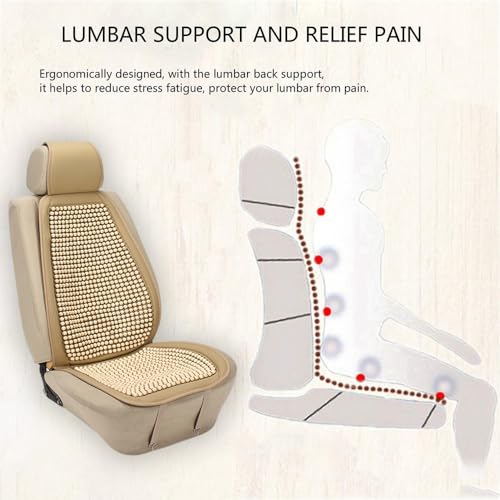 Blueshyhall Cooling Wooden Beaded Car Seat Cover Comfortable Massage Support Cushion for SUV Auto Office Home Seat Chair - Beige 2 Pcs - color: Beige