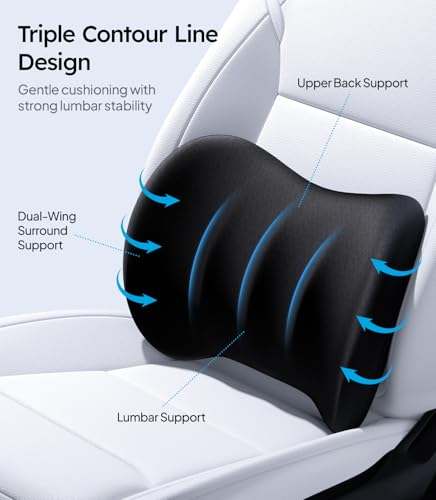 2026 Lumbar Support Pillow for Car [Ergonomic Design, Pressure Relief] Back Cushion for Driving Seat, Back Support Pillow for Car-Office Chair, Fits All Vehicles (Black 1-Pack)