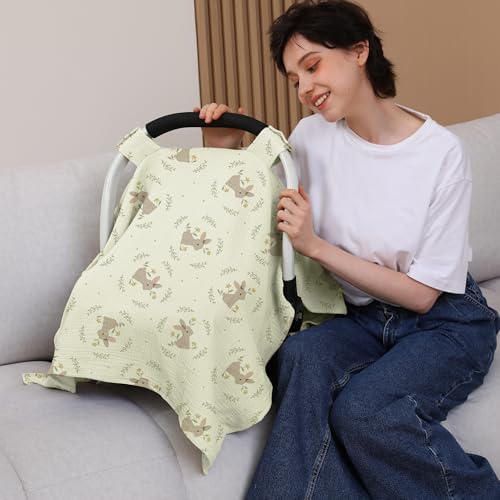 100% Muslin Cotton Car Seat Cover Baby, Carseat Canopy Cover, Universal Fit Stroller Covers for Boys and Girls (Cute Rabbit) - color: cute rabbit