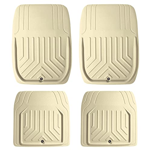 FH Group Faux Leather Deep Dish Floor Mats, Beige, Universal Fit, Set of 4, Trim-to-Fit Car Mats for Most Sedan, SUV, Truck - color: BEIGE