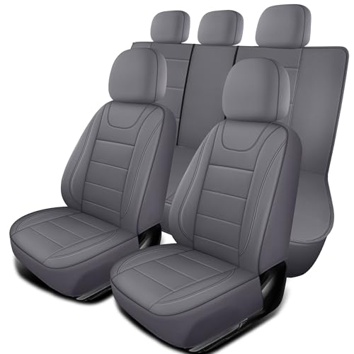 HChengkikz Car Seat Covers, Quilting Leather Seat Covers Full Set, Waterproof Faux Leather Automotive Seat Covers for Cars, Universal Car Seat Protectors Fit for Suvs, Trucks, Airbag Compatible - color: N4 Gray, size: Full Set