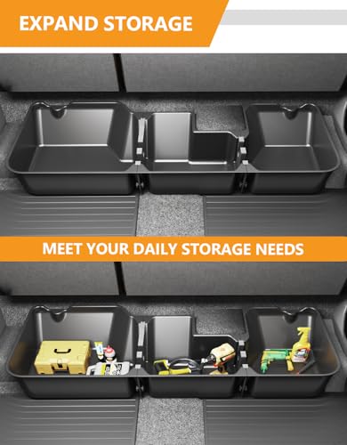 KINGGERI Under Seat Storage Boxes - Compatible with 2019-2026 Dodge Ram 1500 Crew Cab (Not for Classic), Heavy Duty Upgraded Rear Under Back Seat Storage Truck Cargo Black Tool Box Organizer