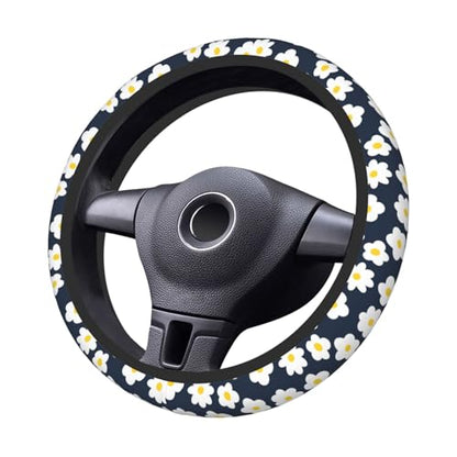 Cartoon Daisy Flower Elastic Steering Wheel Cover Non-Slip Breathable Steering Wheel Protector Fit Auto, SUVs, Truck - color: Cartoon Daisy Flower
