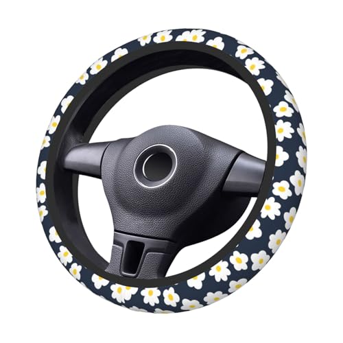 Cartoon Daisy Flower Elastic Steering Wheel Cover Non-Slip Breathable Steering Wheel Protector Fit Auto, SUVs, Truck - color: Cartoon Daisy Flower
