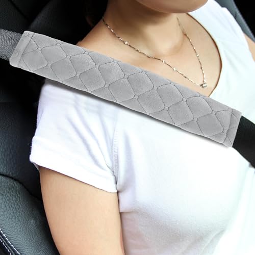 Amooca Soft Automotive Seat Belt Cover Seatbelt Shoulder Pad Neck Protector Cushions Universal Fit SUV Trucks Backpack 2 PCS Light Grey 10.2in - color: Light Grey, size: 10.2in-2pc
