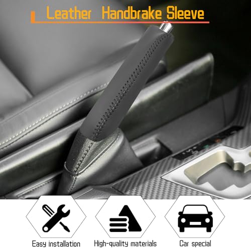 Genuine Leather Handbrake Protector Cover Compatible with Toyota RAV4 2013-2016 Anti-Slip Hand Brake Parking Lever Sleeve Black