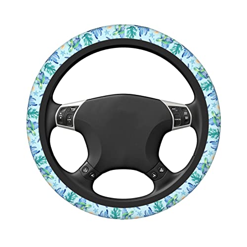 Sea Turtle Steering Wheel Cover Anti-Slip,Sweat Absorption Universal 15 inch Steering Wheel Covers Cute car Accessories for Men Women - color: 1