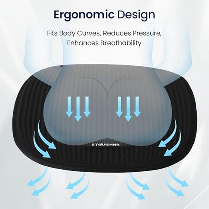 Cooling Gel Seat Cushion for Long Sitting, Black | 3-Second Cooling, Pressure Relief, For Car Seat & Office Chair, Tailbone & Coccyx Support, For Long Sitting