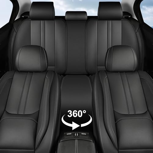 Car Seat Covers Full Set Fit for Toyota Camry 2001-2026,Luxury Faux Leather Seat Covers 5 Seats,Breathable Anti-Slip Seat Protectors with Lumbar Support(Black,Full Set) - color: Black, size: Fit for Camry