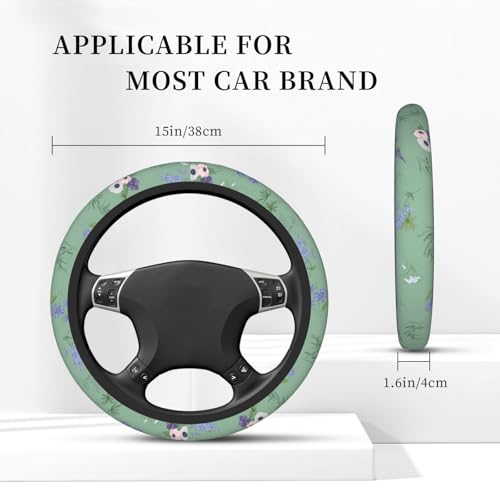Sage Green Floral Plant Car Steering Wheel Cover - color: Sage Green Floral Plant