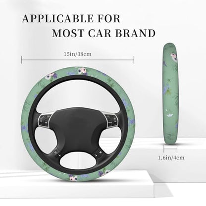 Sage Green Floral Plant Car Steering Wheel Cover - color: Sage Green Floral Plant